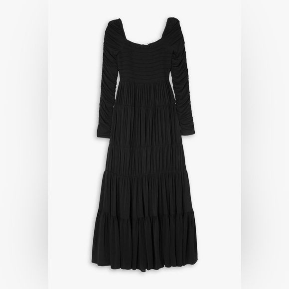 NWT La Ligne Mary Alice Smocked Tiered Long Sleeve Black Maxi Dress Size M - Picture 5 of 13